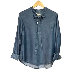 Michael Kors Denim Blue Blouse with Bow Tie